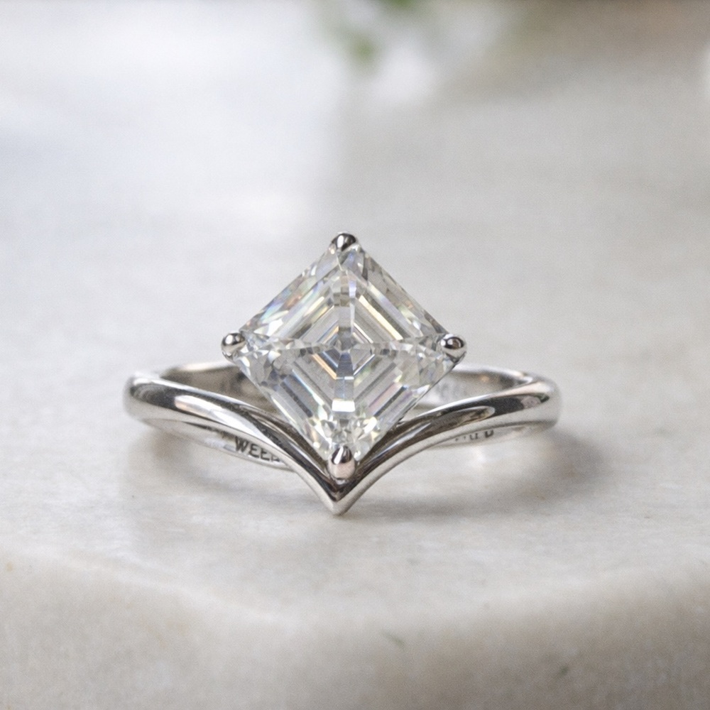 2.5ct Asscher Chevron Ring - Silver with Rhodium Platinum - Picture 9 of 9